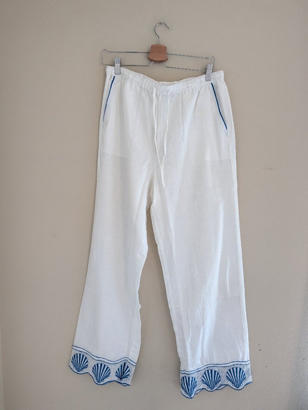 NWT Rails Tildi White Shell Embroidered Drawstring Wide Leg Pants Size Large - Picture 2 of 8